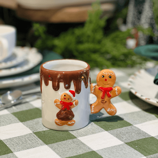 Caneca Natalina de Cerâmica Gingerbread Chocolate 255ml 9cm