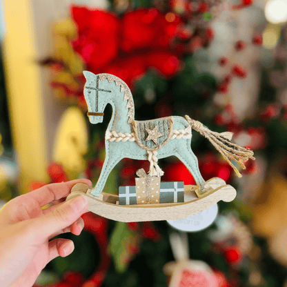 Cavalinho de Balanço Natalino Verde de Feltro 16cm