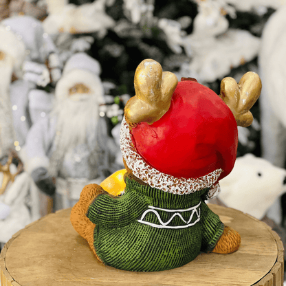 Urso Touca de Rena Natalino de Cerâmica Com Led 35cm