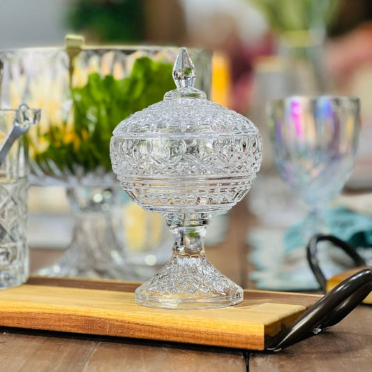 Potiche Decorativo Cristal de Chumbo Com Pé Lys - 11x18cm