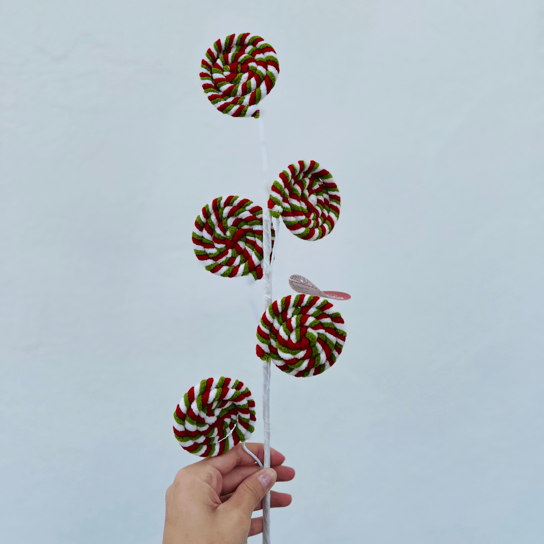 Galho Natalino Pirulito Verde, Vermelho e Branco 56cm