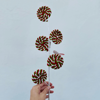 Galho Natalino Pirulito Verde, Vermelho e Branco 56cm