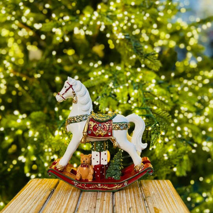 Cavalo Presente/urso/pinheiro  Branco - 18cmx20,5cm