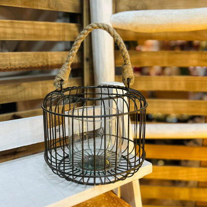 Lanterna Cage P em Metal e Corda | 15 cm