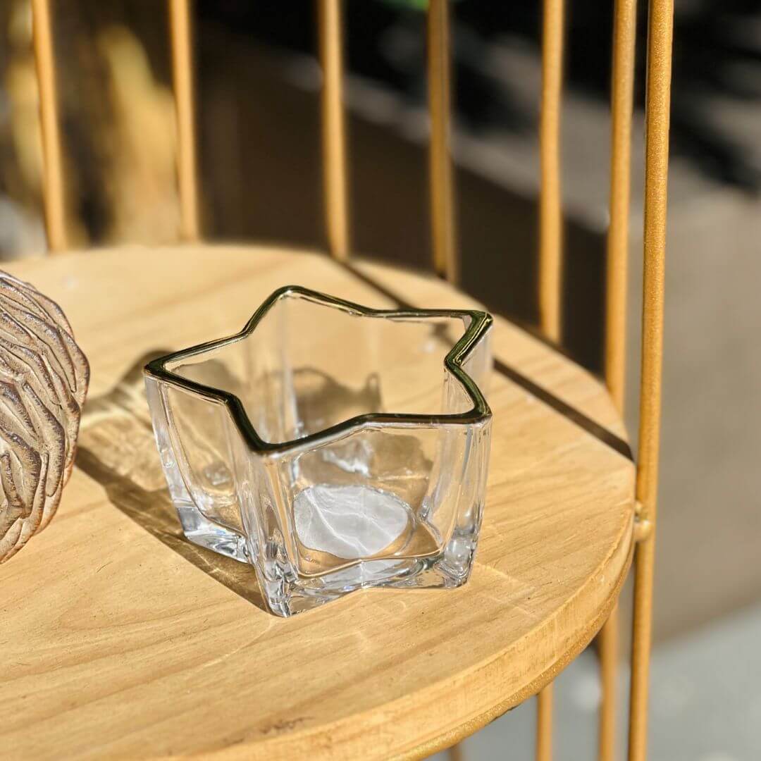 Porta-Velas Borda Ouro Estrela – 10cm