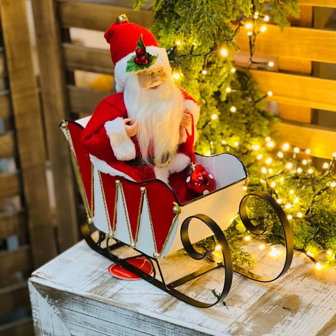 Trenó Decorativo Geométrico Vermelho e Branco – 32cm