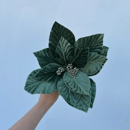 Flor Natalina Poinsetia Aveludada Verde 20x20cm