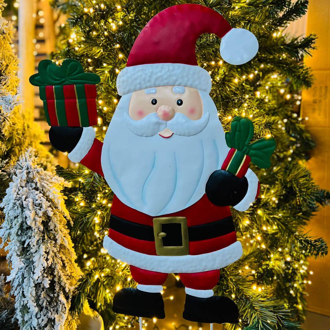 Enfeite de Metal Papai Noel e Presente – 90cm