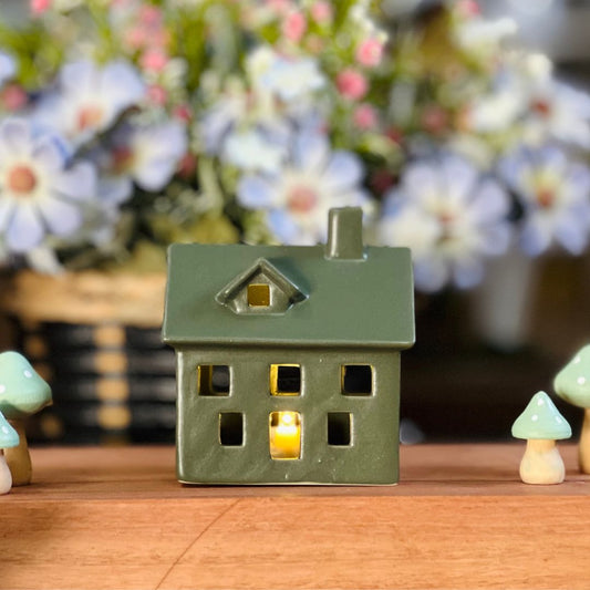 Casa de Cerâmica Com Led - 8,5x6,5x9cm Verde