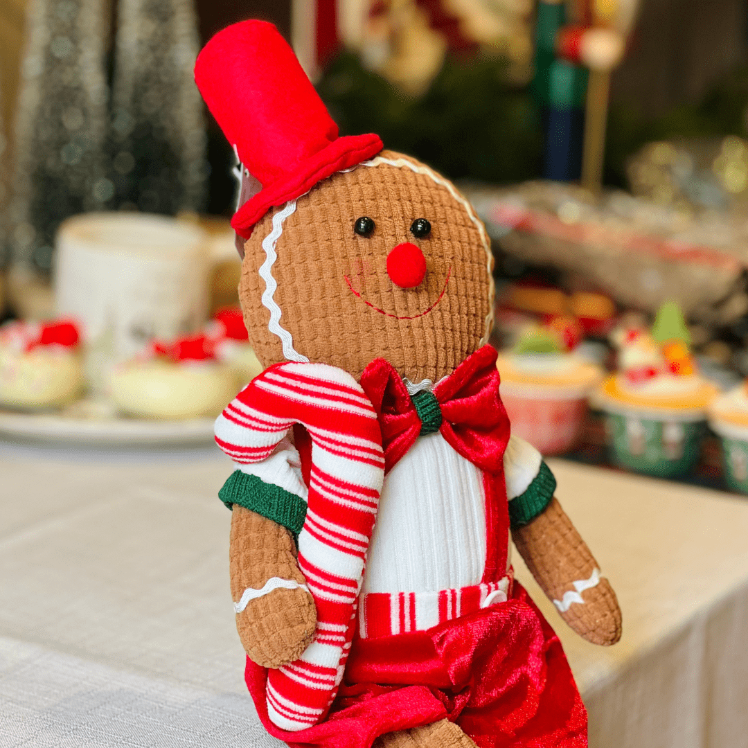 Gingerbread Natalino Menino Com Cartola Sentado de Pelúcia 48cm