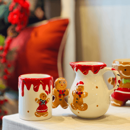 Jarra Natalina Gingerbread de Cerâmica 12cm