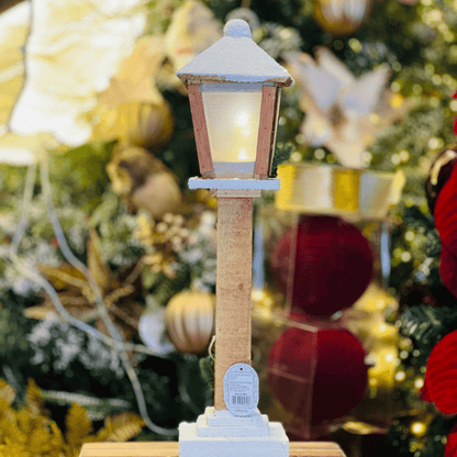 Poste de Madeira Natural Nevado Com Led 52cm - Pilha