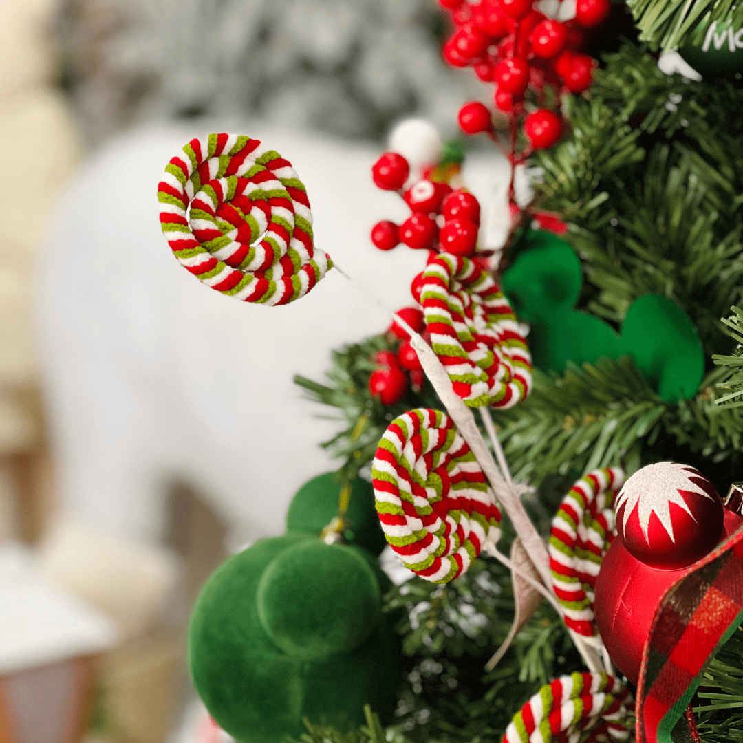 Galho Natalino Pirulito Verde, Vermelho e Branco 56cm