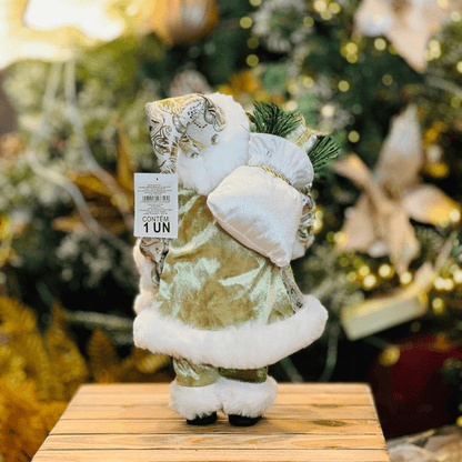 Papai Noel Em Pé Com Presentes Verde e Dourado 30cm