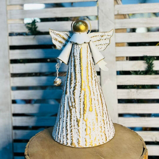 Enfeite Anjo com Guizo Branco e Dourado – 45cm