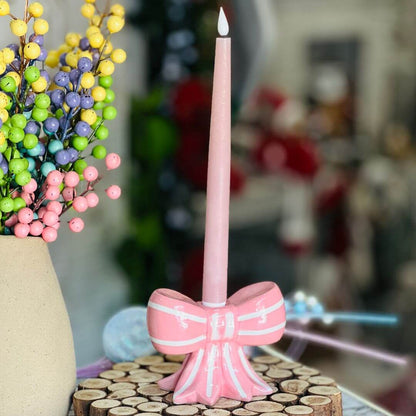 Castiçal Decorativo Laço Rosa - 13cm