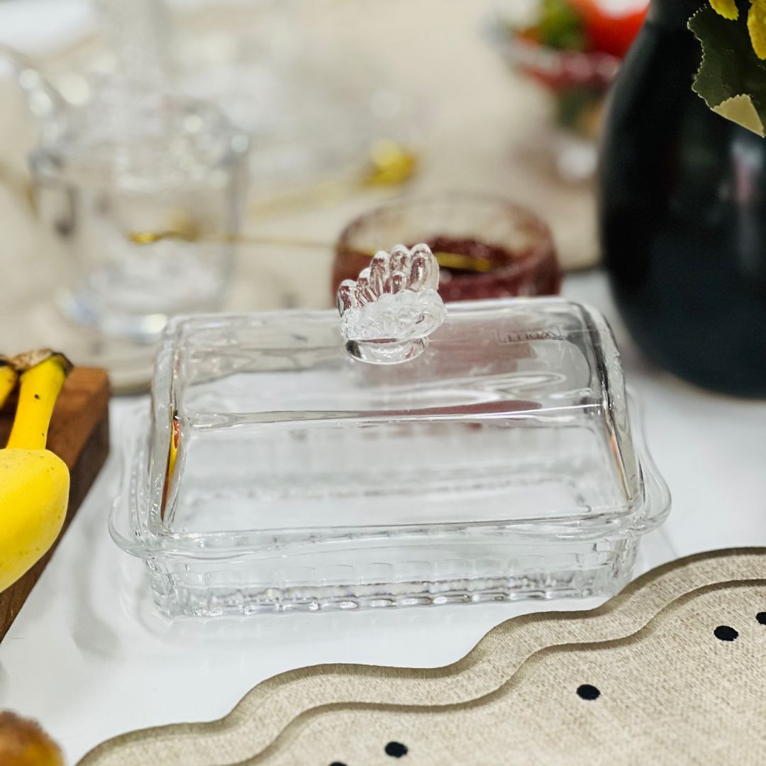 Manteigueira de Vidro Com Tampa Butterfly - 17x10,5x10cm