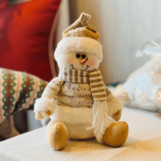 Boneco de Neve Natalino Bege de Pelúcia 31cm