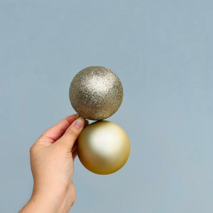 Jogo com 6 Bolas Natalinas Nude - 8 cm | Brilhante, Fosca e com Glitter