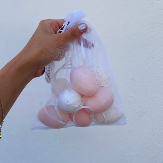 Jogo de 9 Ovos Decorativos para Pendurar Rosa Clarinho - 6cm