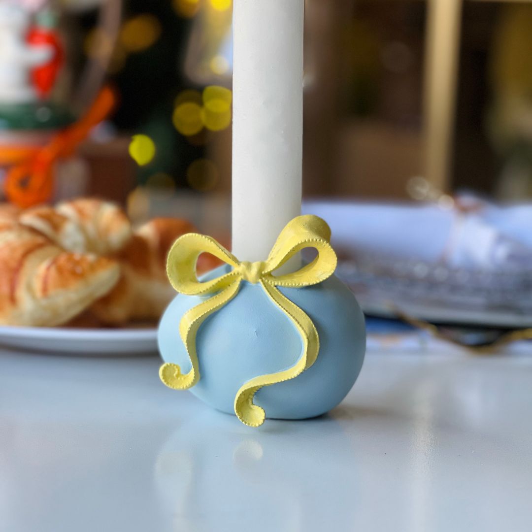 Porta-velas Laço Azul - 9cm (resina)