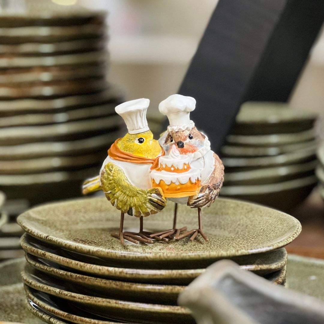 Pássaros Cozinheiros Com Bolo - 10cm