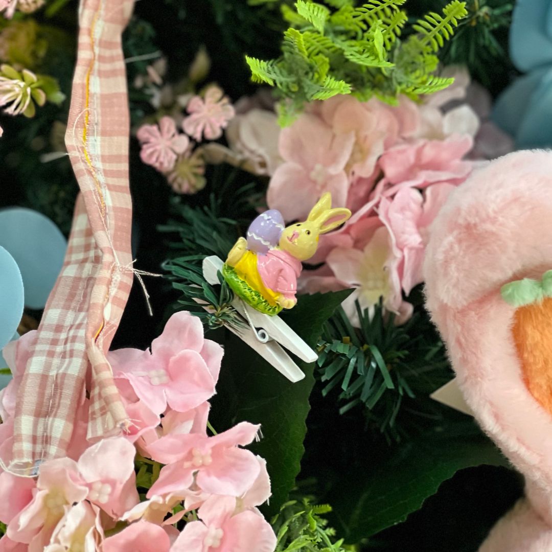 Jogo com 6 Prendedores de Coelho Com Ovo - 3,4cm Rosa