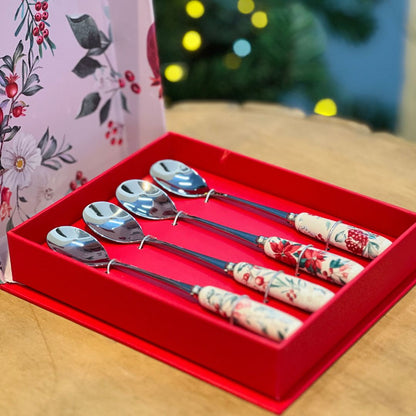 Kit 4 Colheres Estampadas para Sobremesa, Café ou Chá
