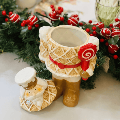 Pote Natalino Em Formato de Quebra Nozes Gingerbread de Cerâmica 29cm