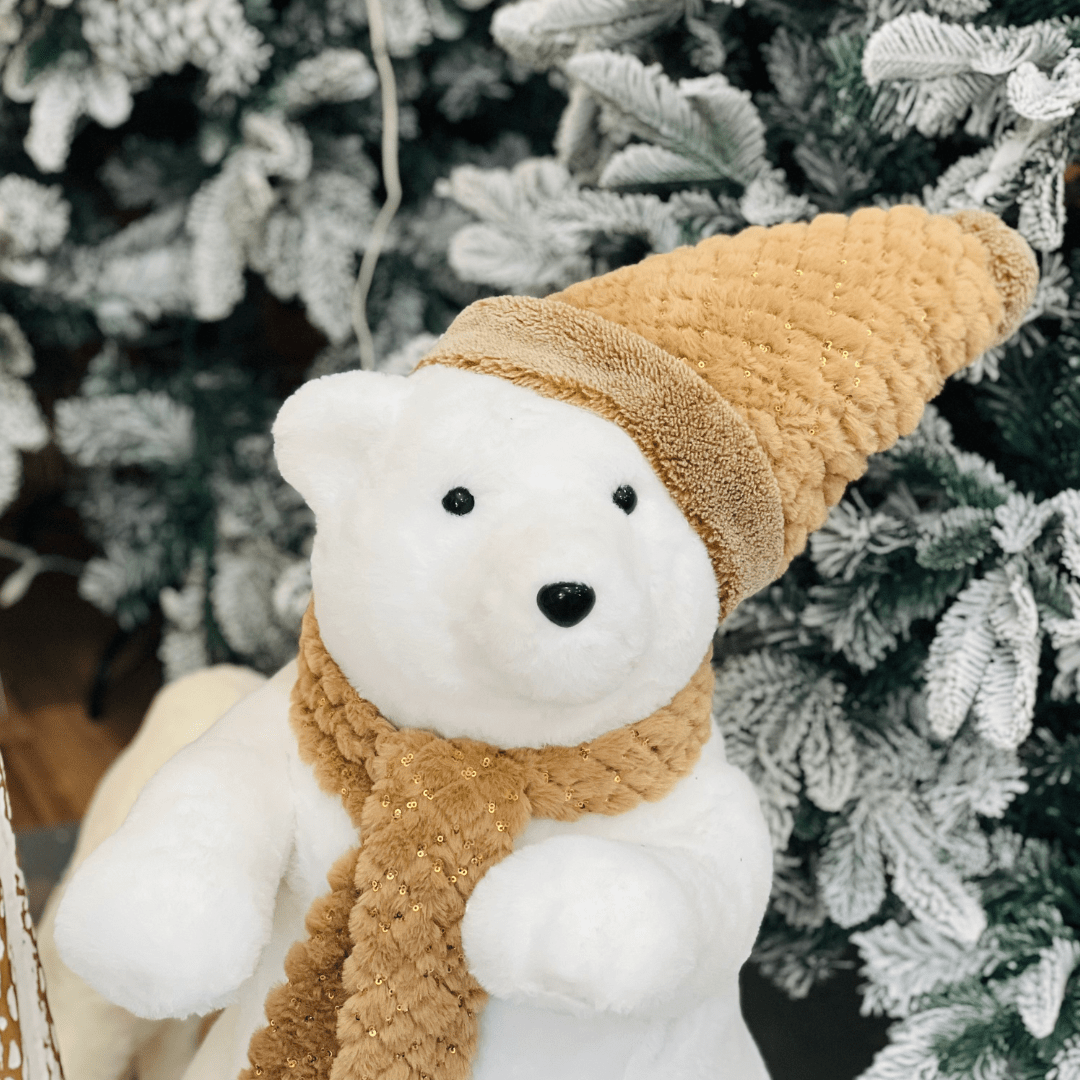 Urso Polar Natalino Em Pé Branco e Nude 90cm