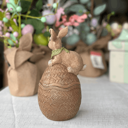 Pote Ovo Com Coelho Chocolate de Resina 20cm