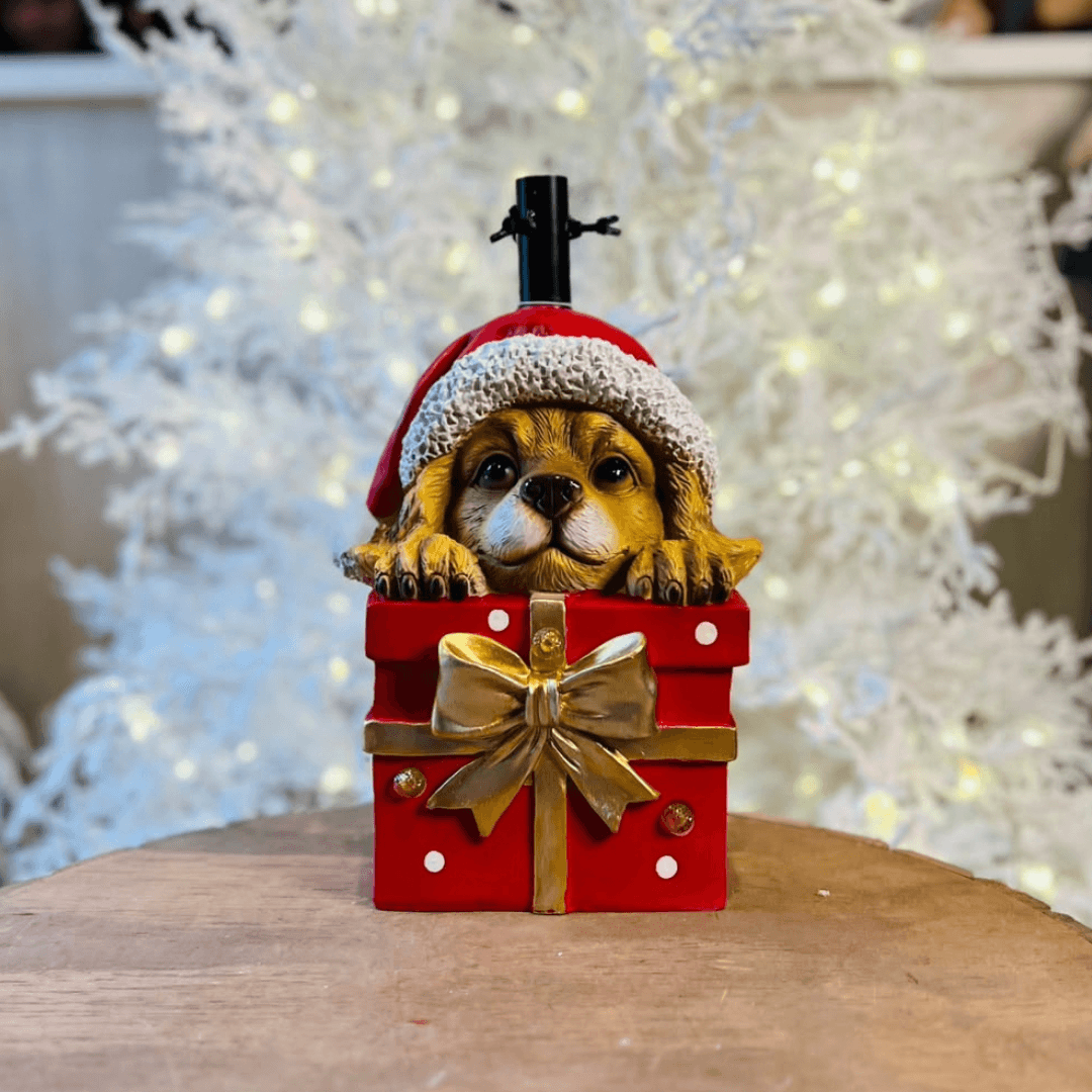 Base para Árvore Cachorro com Presente e LED - 32 cm