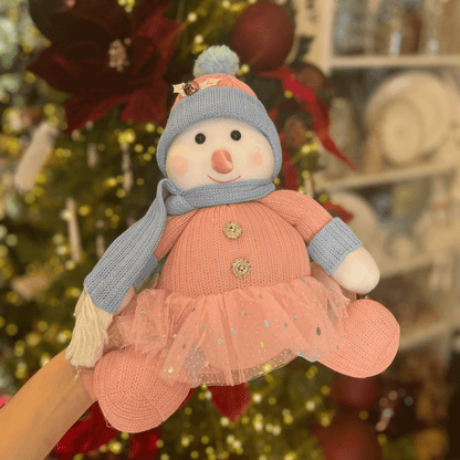 Boneco de Neve Natalino Sentado Rosa e Azul 36cm