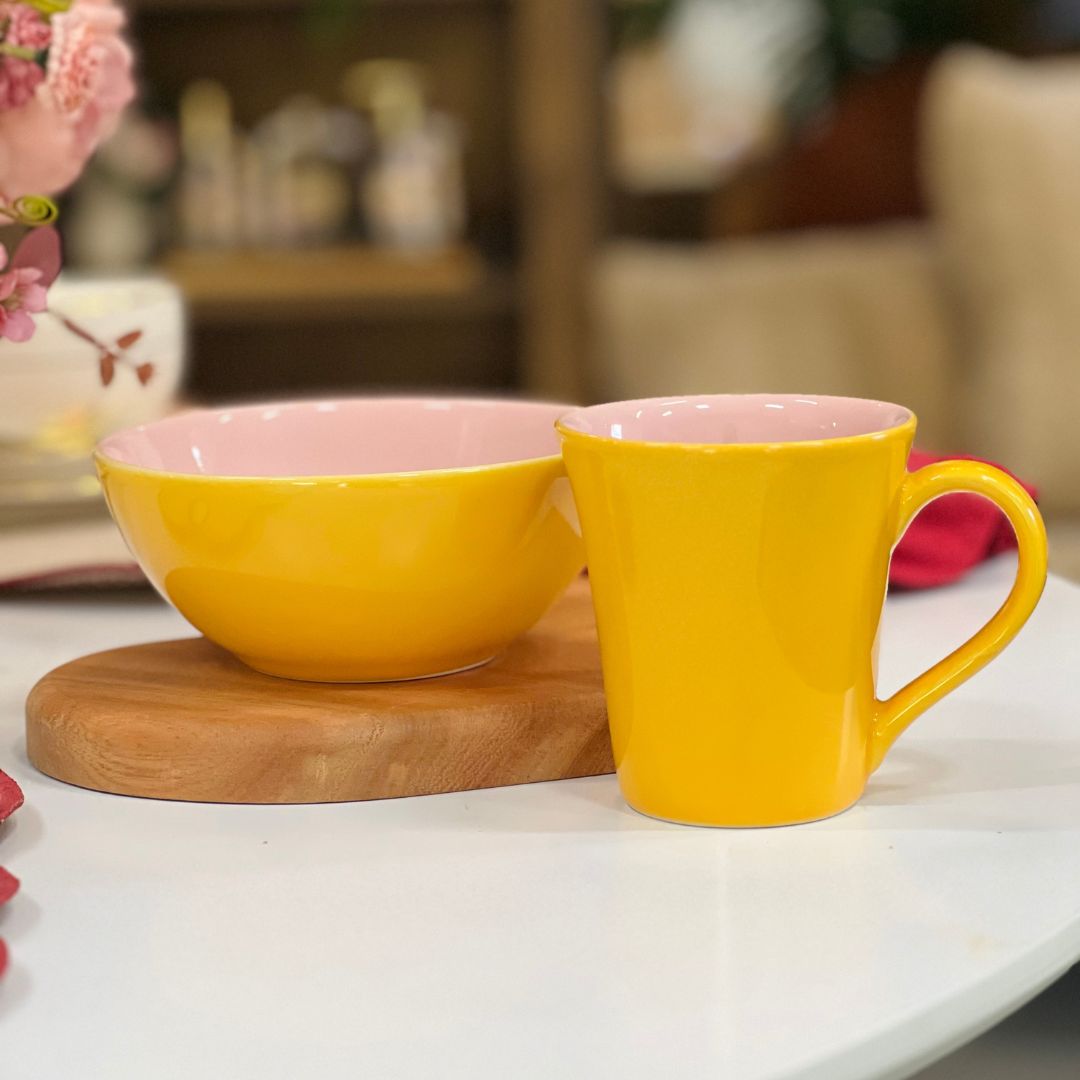 Caneca Tulipa Rosa e Amarelo - 330ml