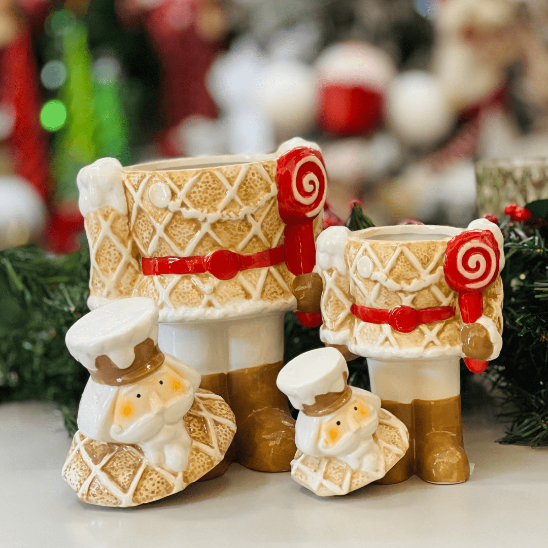 Pote Natalino Em Formato de Quebra Nozes Gingerbread de Cerâmica 22cm