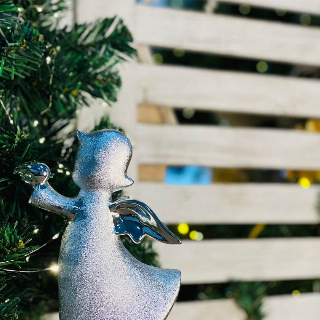 Natal Anjo  Decorativo Prata -  16,9x13,5x7,3cm