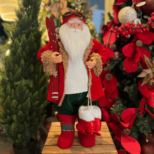 Papai Noel Em Pé Hora do Esqui Vermelho e Verde 60cm