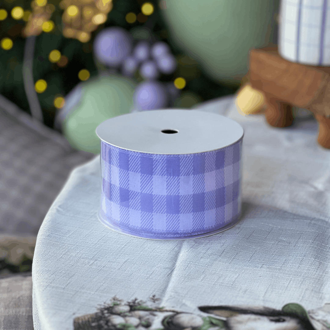Fita Decorativa Aramada Xadrez Roxa 6,3cm x 9,14m