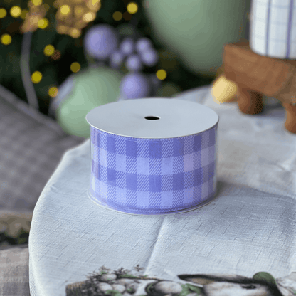 Fita Decorativa Aramada Xadrez Roxa 6,3cm x 9,14m