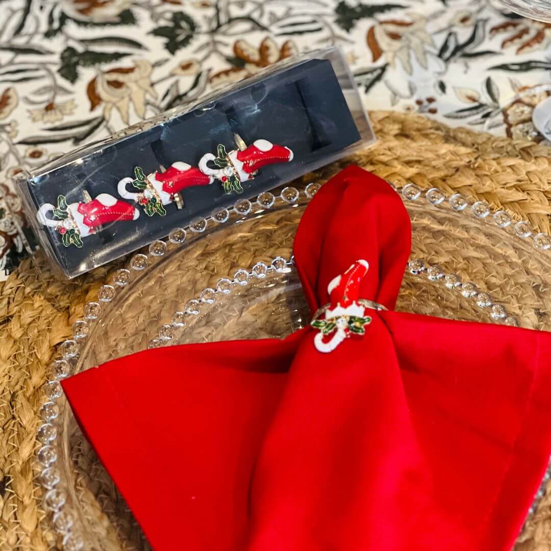 Porta Guardanapo Natal Meia em Metal | Kit com 4 Unidades