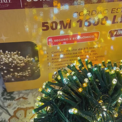 Cordão LED 1600 LEDs 5 Tons de Branco Quente com Estrobo – 50m Bivolt