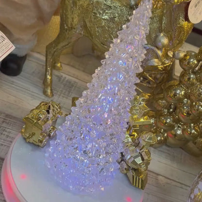 Árvore Rotativa Com Trem - Led, Som e Movimento Dourado- 32cm