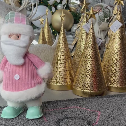 Papai Noel Rosa e Verde Com Led e Movimento 38cm