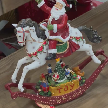 Cavalo Decorativo com Noel, Movimento, Música e LED – 21 x 8 x 20cm