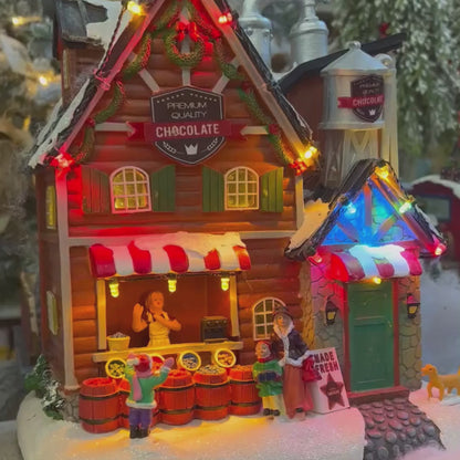 Vila Natalina Fabrica de Chocolate Com Led e Som Bivolt 30cm